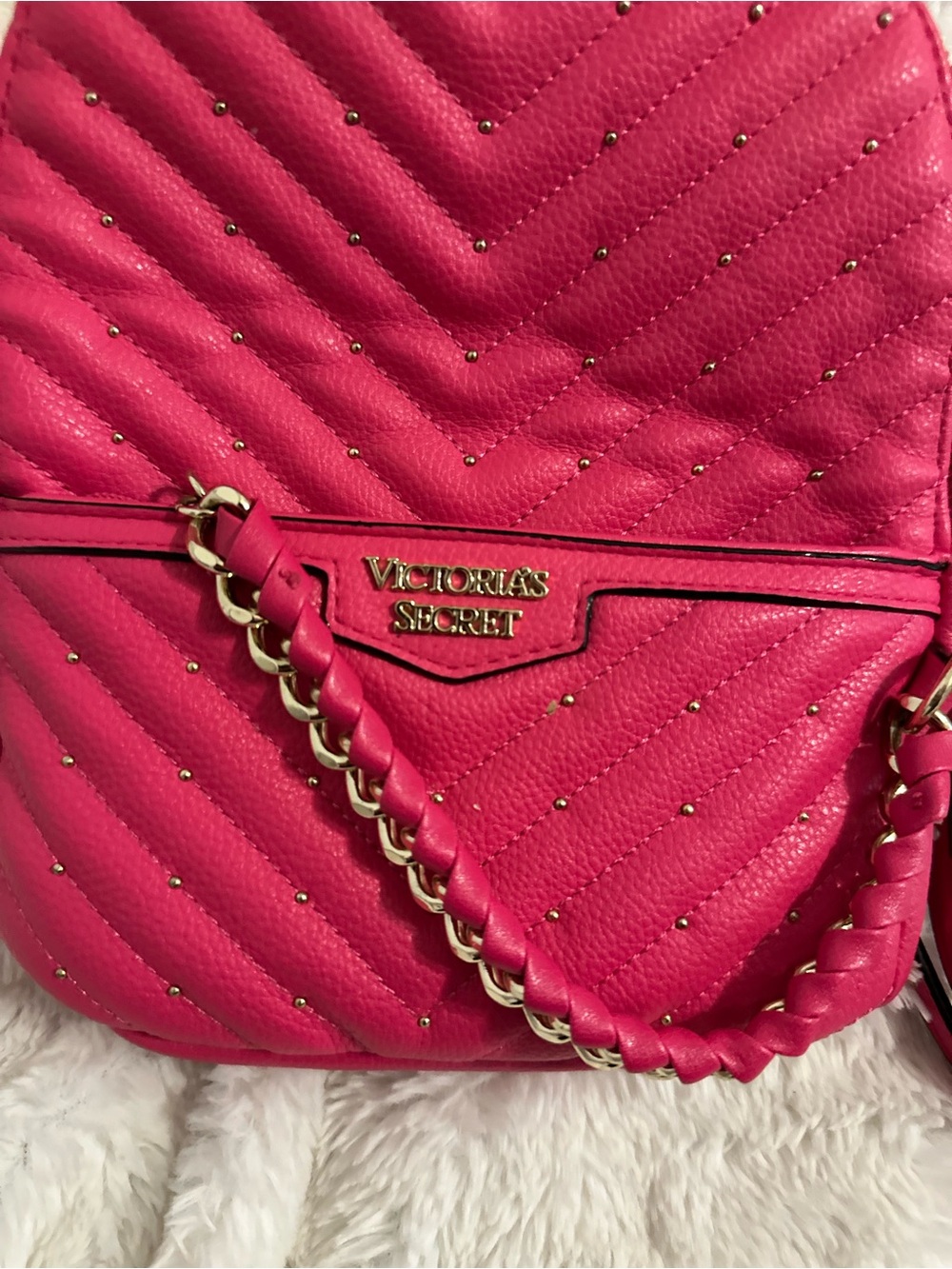 Women’s Victoria's Secret Gem Hot Pink Quilted Mini Essential Stylish Backpack - Picture 2 of 9